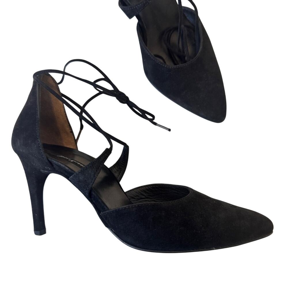 Paul Green Black Suede Leather Lace Up Pointed Toe Heels Womens 7 Classic Kitten